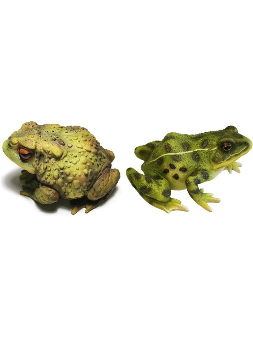Set of 2 Green Frog Toad Garden Statues - Outdoor Resin Yard Art Decor